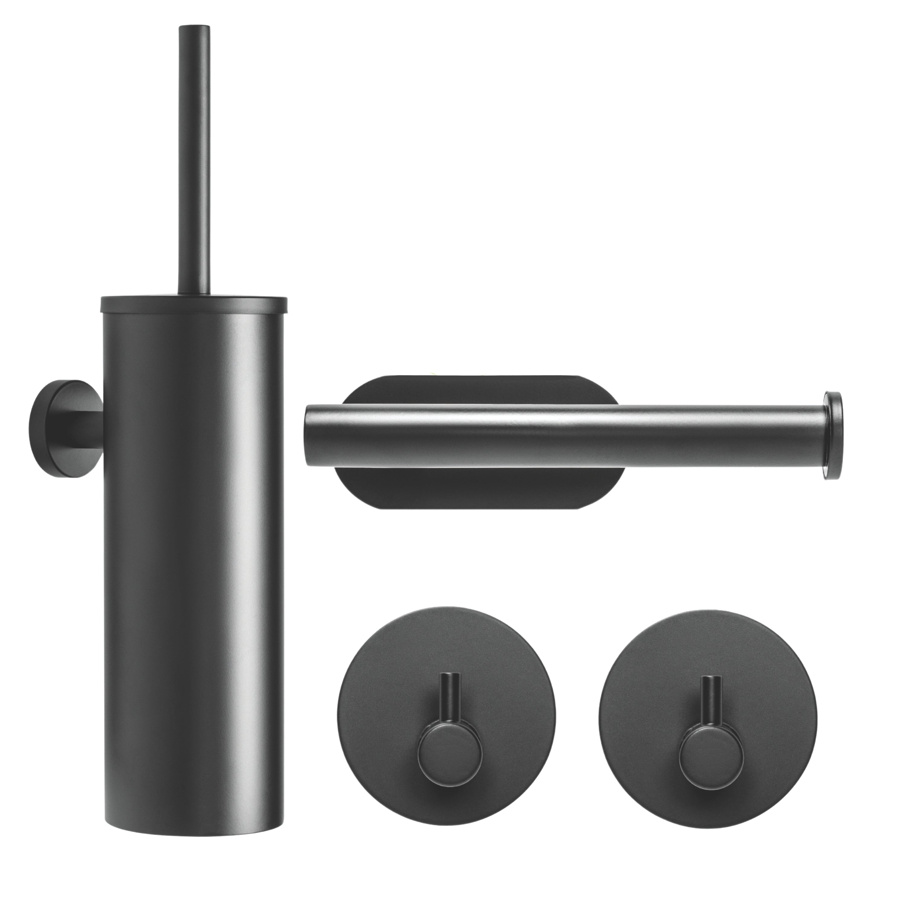 XIVADA Toiletset - Wc Rolhouder - Handdoekhaak - Toiletborstel - Zwart