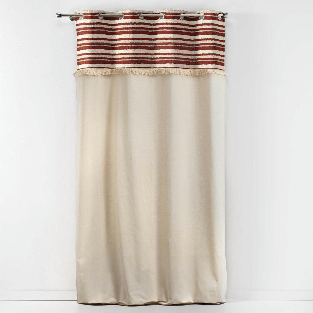 ATLAS - Rideau uni top tissé franges terracotta coton 140x240cm