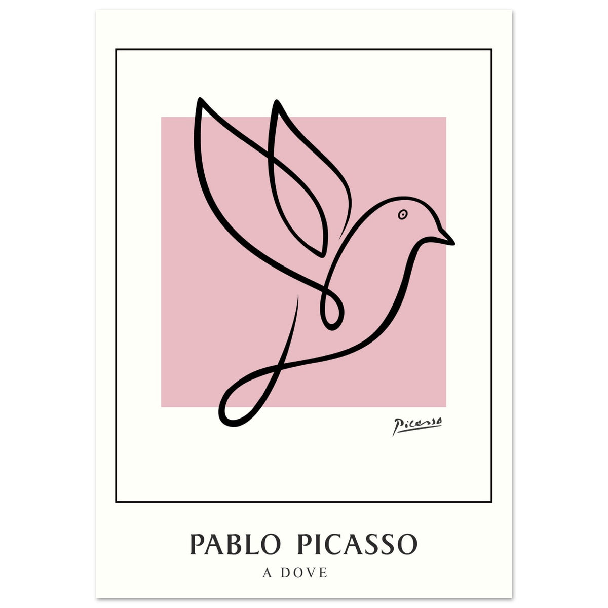 Artfulprints Poster Pablo Picasso - A dove  - A4 21x29.7 cm - Roze