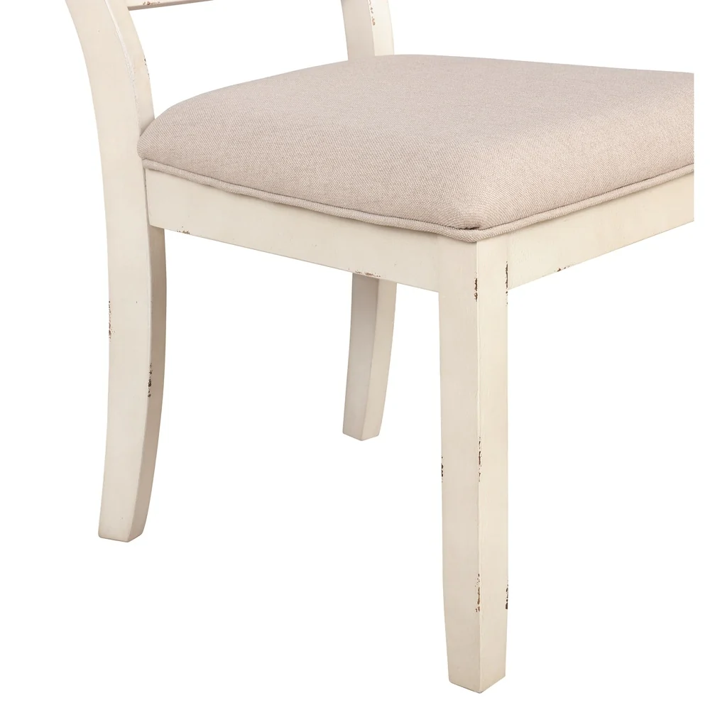 Roundhill Furniture Prato Antique White Wood Cross Back Upholstered Dining Chairs, Set of 2