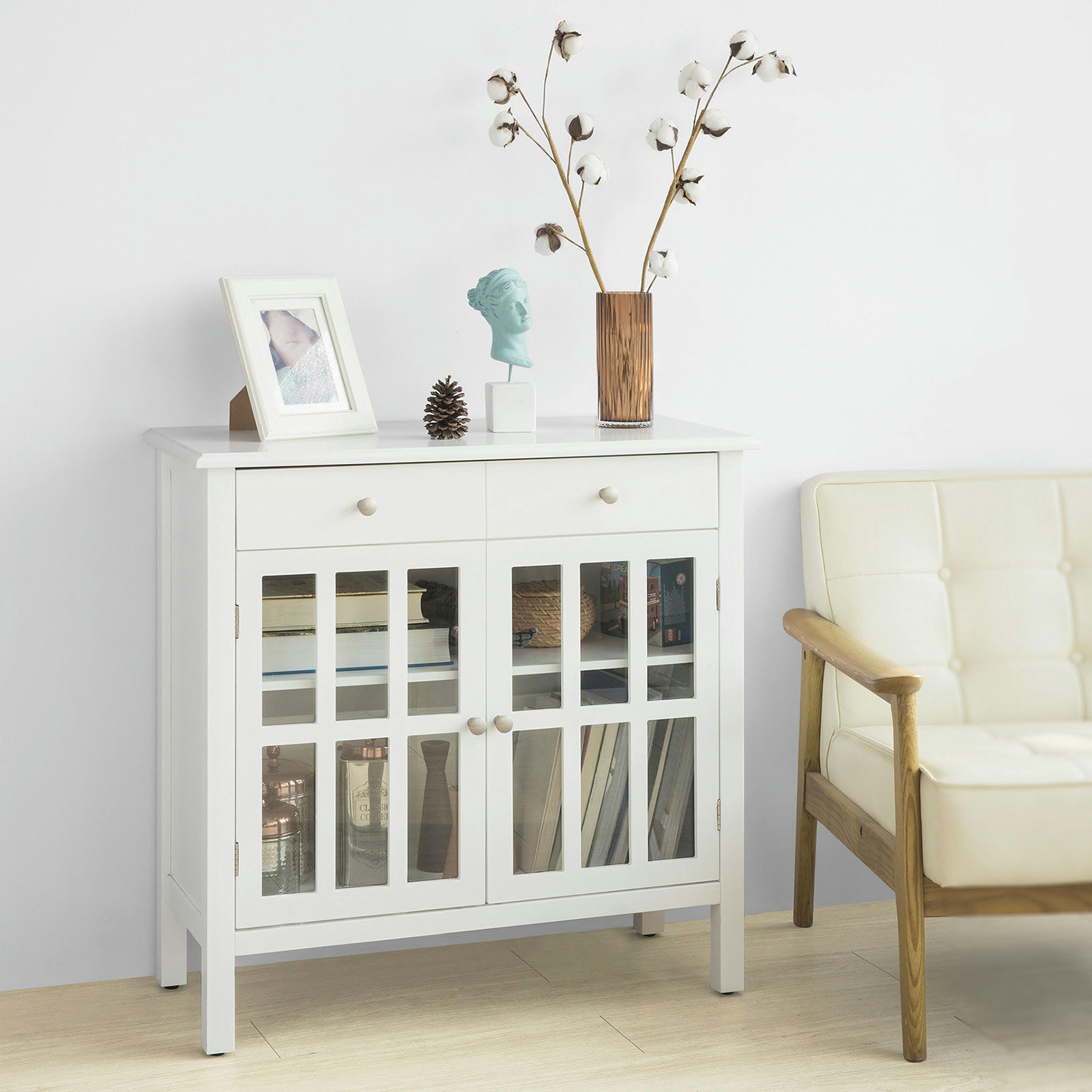 - Meuble de rangement 2 portes effet bois blanc