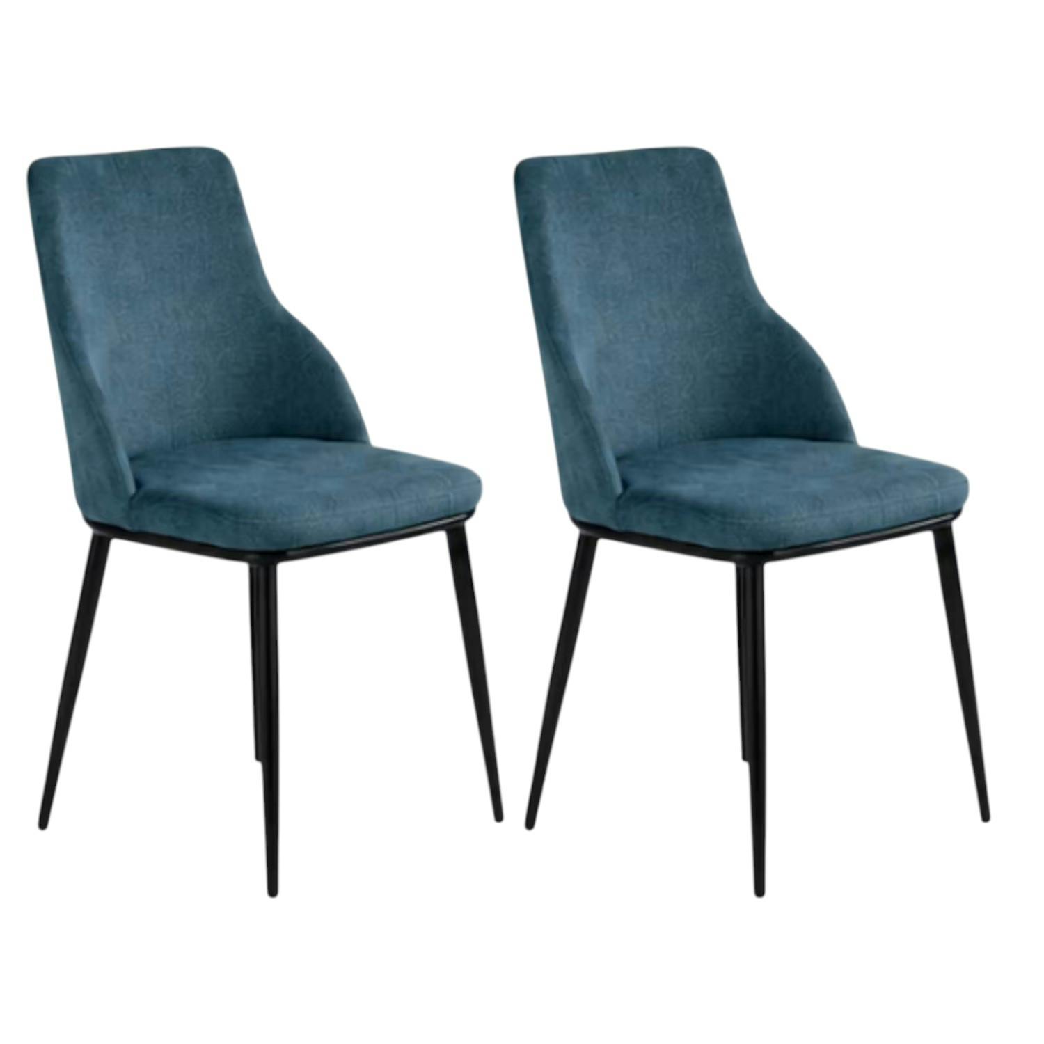Chaise tissu bleu pieds métal noir (x2) AUREN