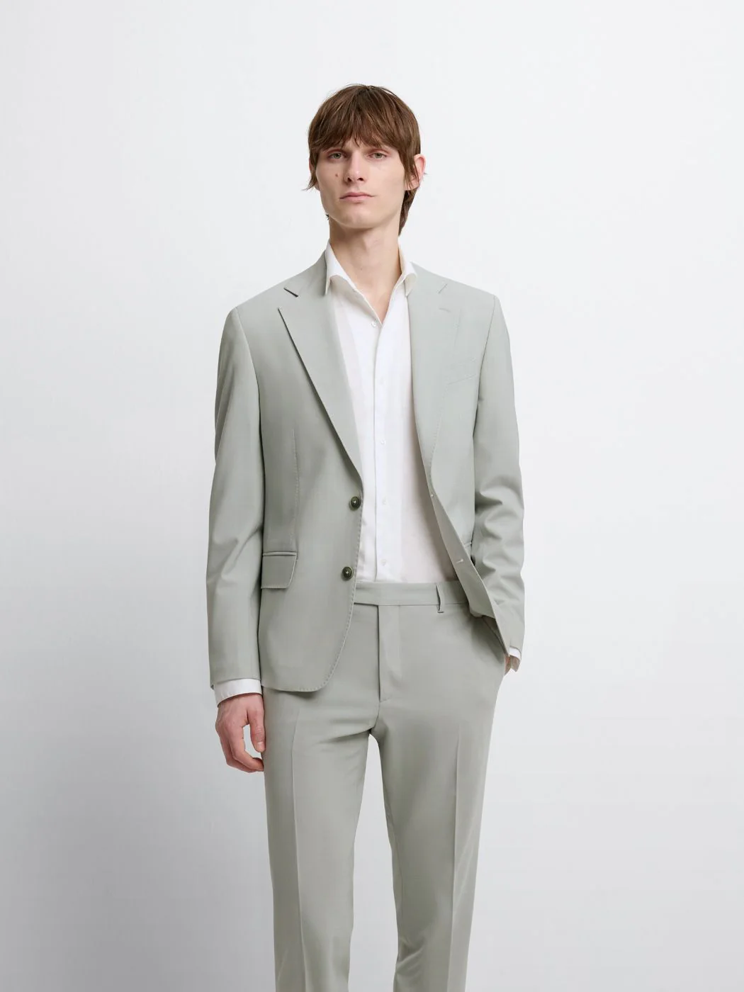 Costume 2 pièces slim en laine mélangée vert amande