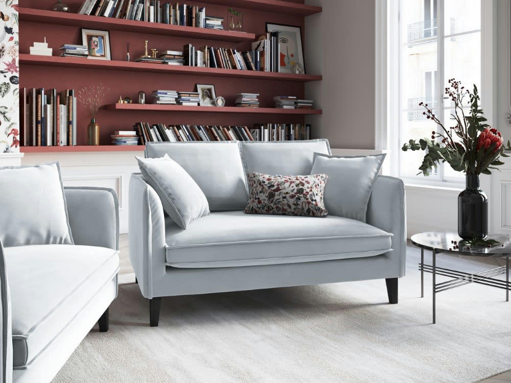 PROVENCE - Canapé 2 places en velours bleu clair