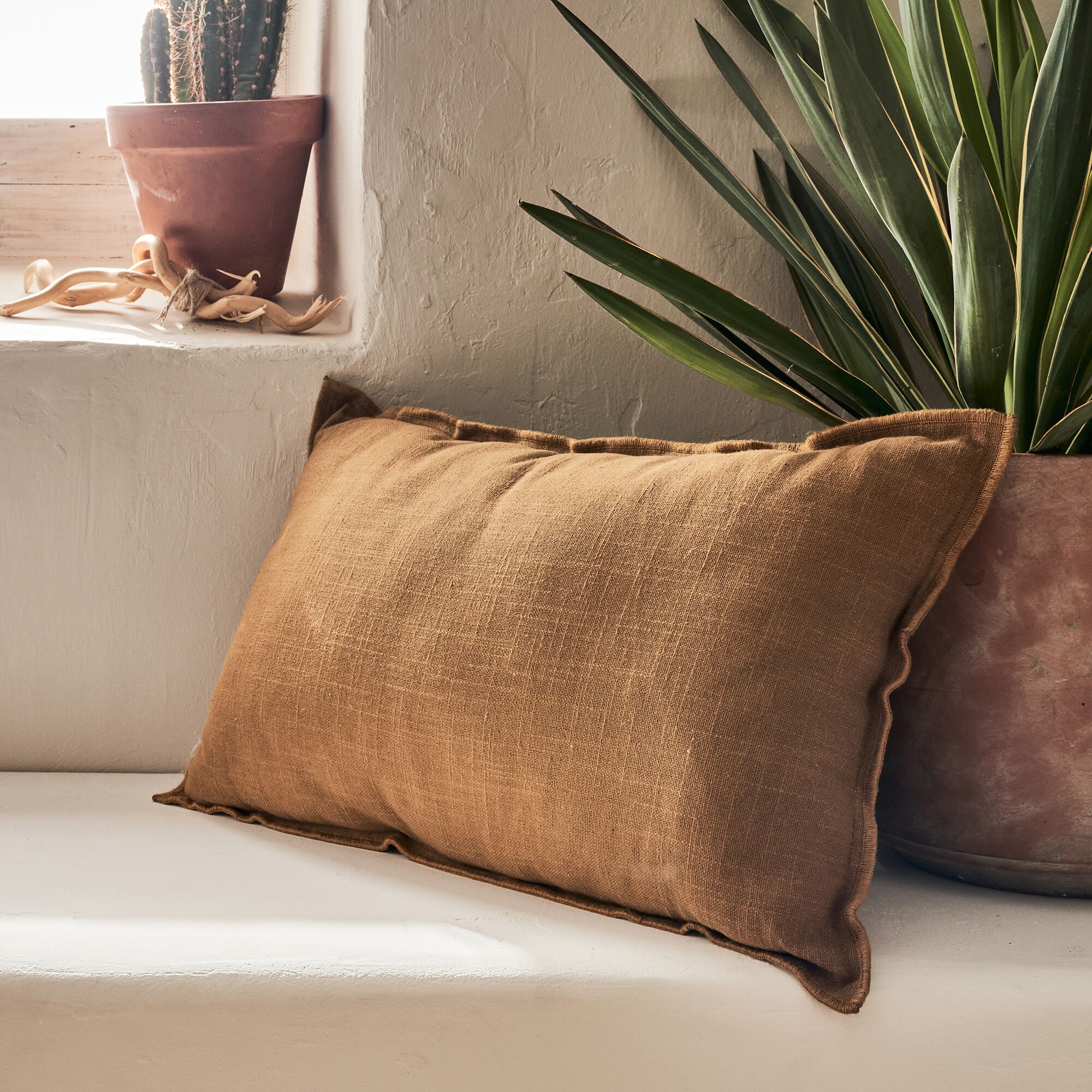 ROMARIN - Coussin point de bourdon en coton 30x50cm - brun alep