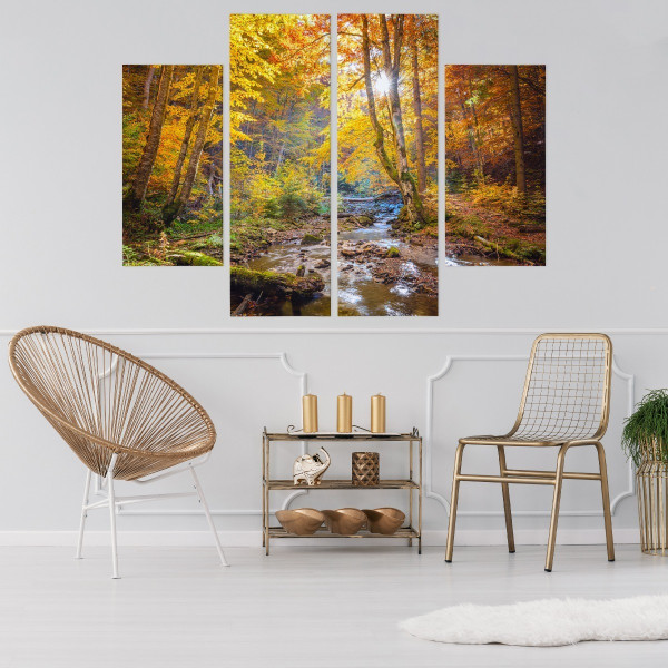 Obraz 4-Częściowy Jesienny Leśny Krajobraz 3D 80x60cm