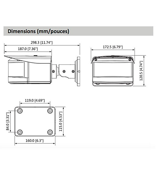 Caméra Bullet exterieur Panoramique 180 d IP 4 capteurs 2Mp Dahua IPC-PFW8800-A180
