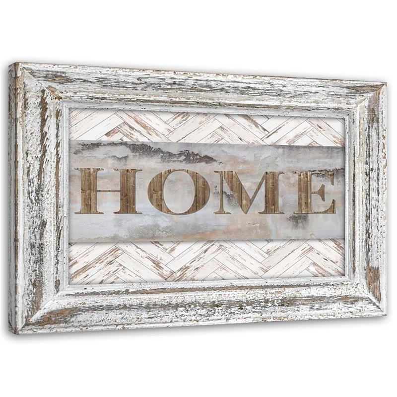 Feeby Obraz na płótnie Napis Home w rustykalnej ramie 60x40