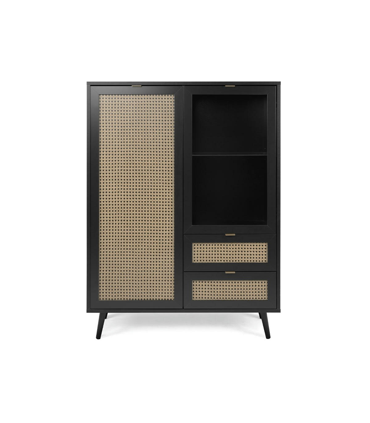 VILLA - Vaisselier 2 portes 2 tiroirs impression cannage et noir - L101,4 cm