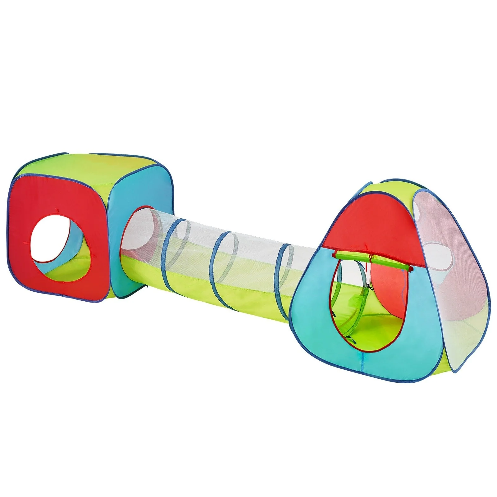 Multi Color Polyester Kids Play Tent Tunnel Set, 3 Piece Crawl and Climb Kit - 30.7” L x 30.7” W x 33.9'' H/