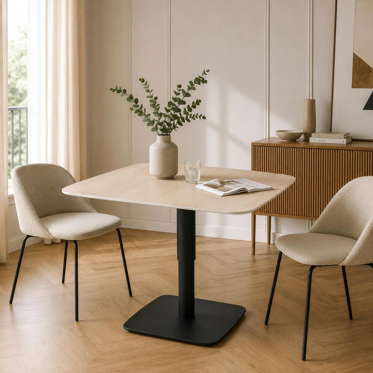Table basse carrée relevable céramique effet chêne LUGANO