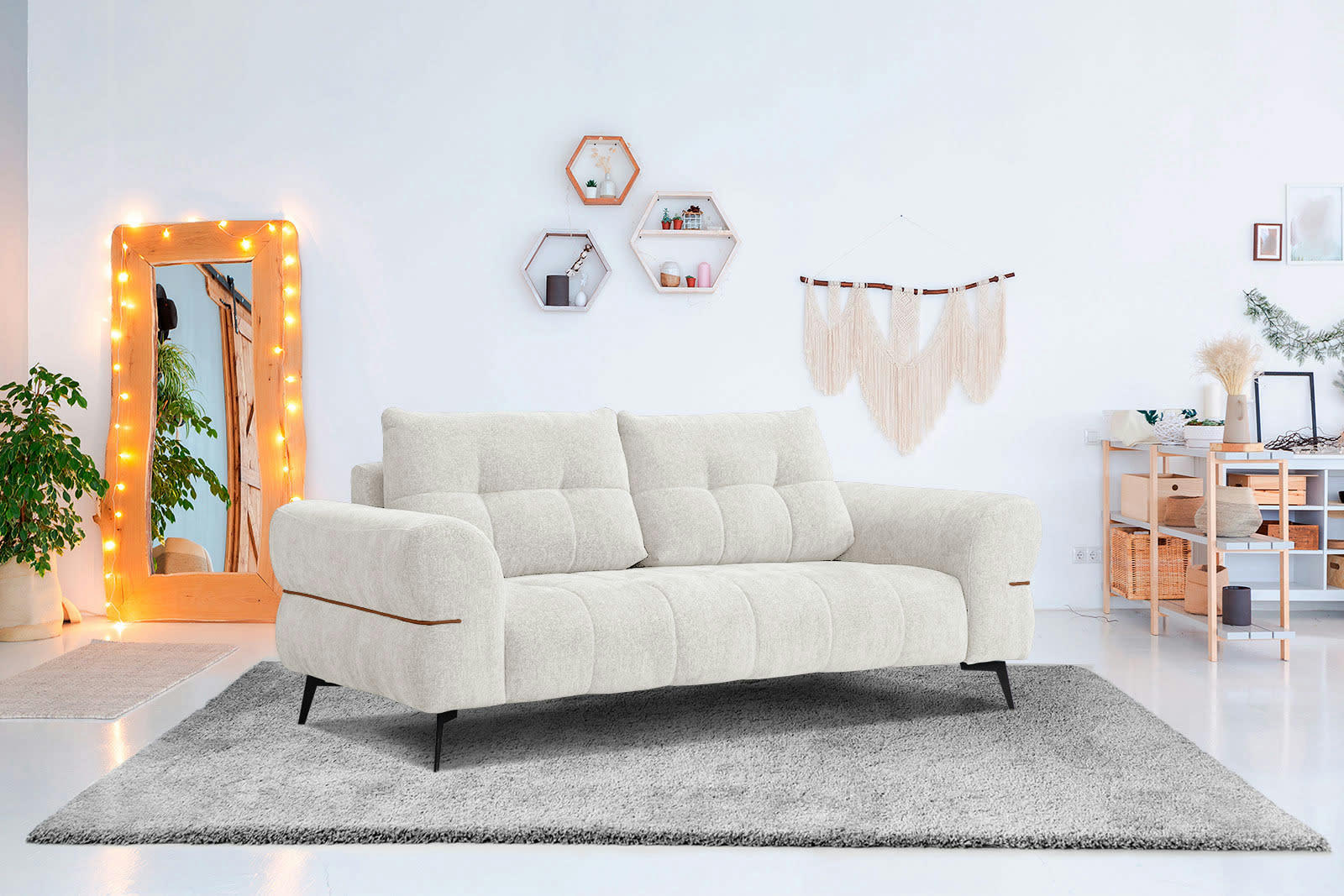 SALVINI - Canapé 3 places XXL tissu  écru