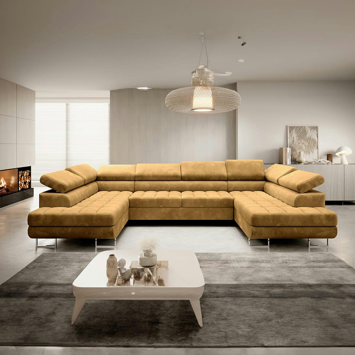 - Canapé en u 5 places convertible moutarde