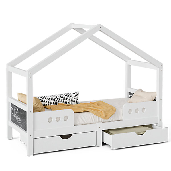 Lit enfant 90x200 cm, toit, 2 tiroirs, bois/MDF, charge 120kg