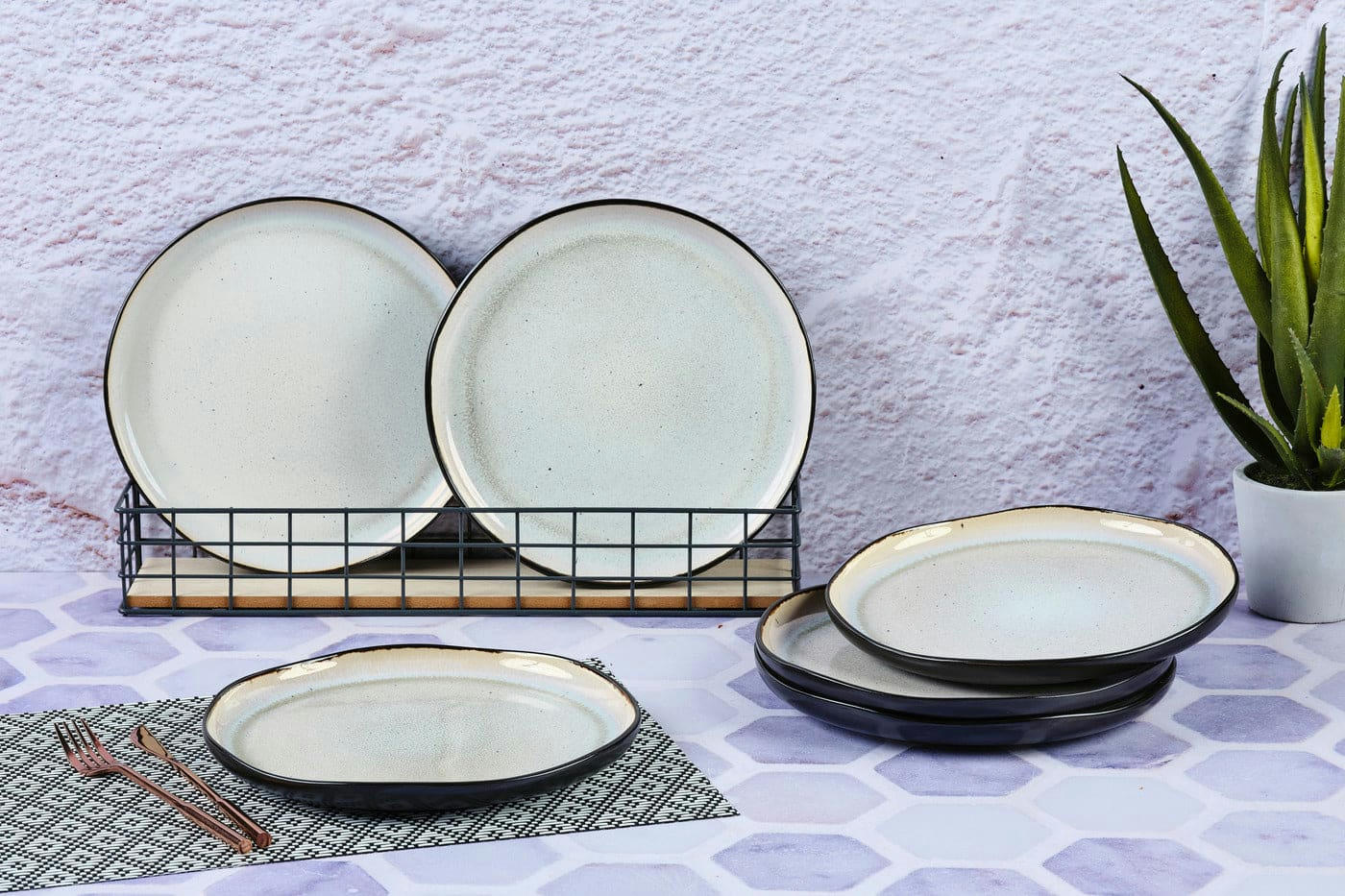 REACTIV - Lot de 6 assiettes plates en grès blanc D26