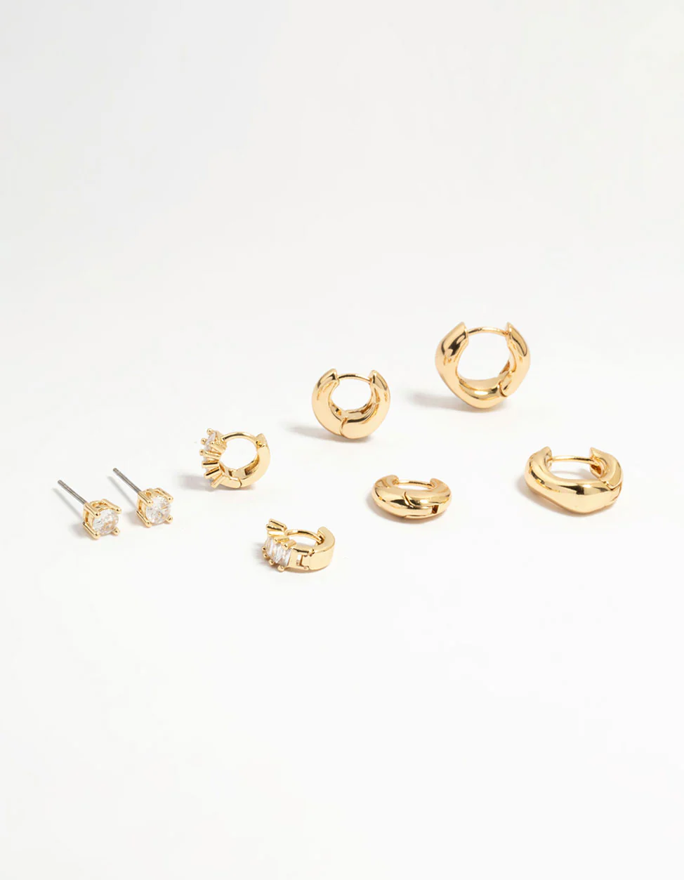 Gold Plated Brass Cubic Zirconia Baguette Earrings 4-Pack