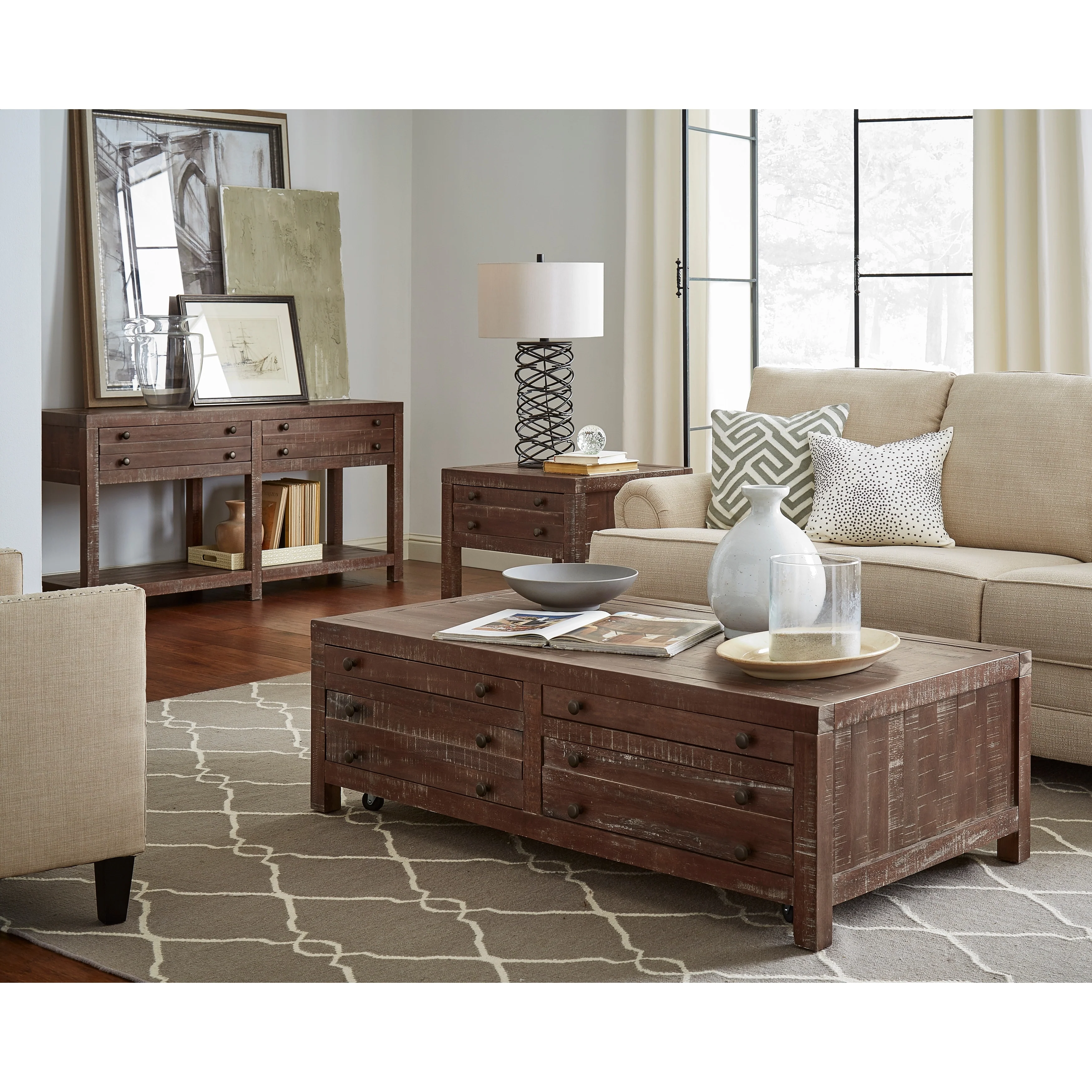 Townsend Solid Wood Castered Coffee Table in Java