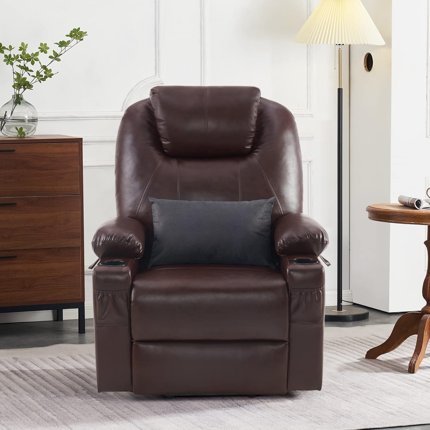MCombo Dual Motor Large Power Lift Recliner Chair for Elderly, Lay Flat Lift Chair with Heat and Massage, Big Lift Recliner for Tall People, Faux Leather 7815 (Dark Brown)