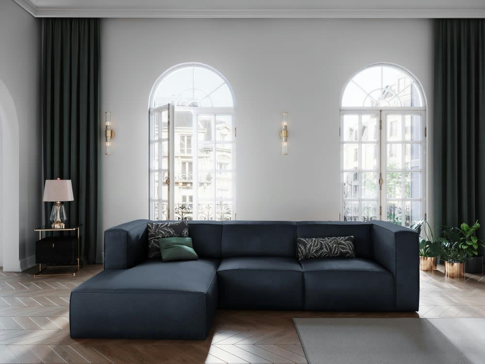 MUSE - Canapé d'angle 5 places en cuir bleu