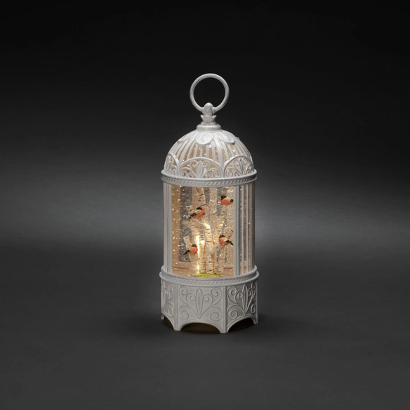 LED-Wasserlaterne, Gimpel im Baum, ø: 12 cm, Batteriebetrieb/USB-Anschluss, weiß