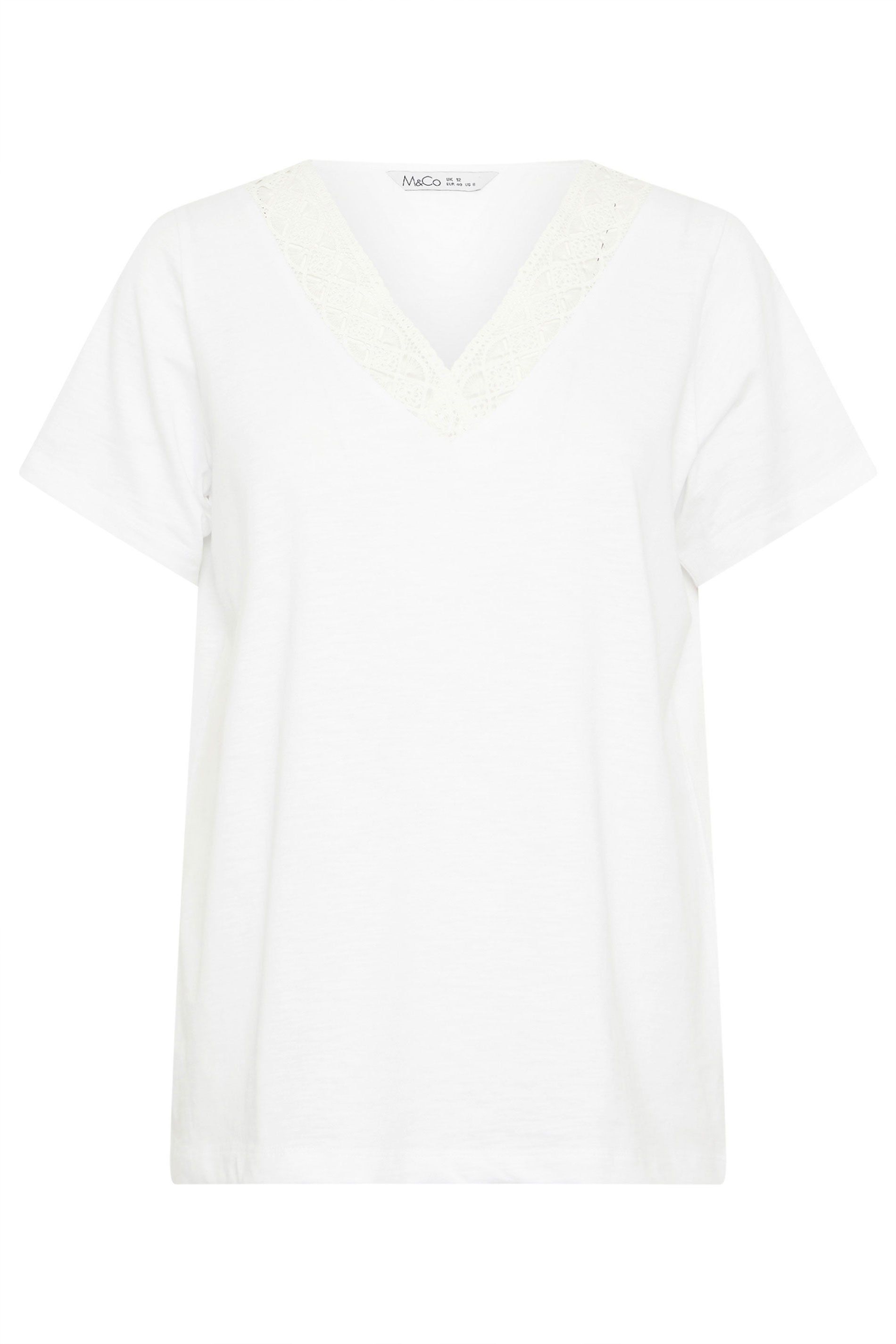 M&Co Lace Trim V-Neck Cotton T-Shirt