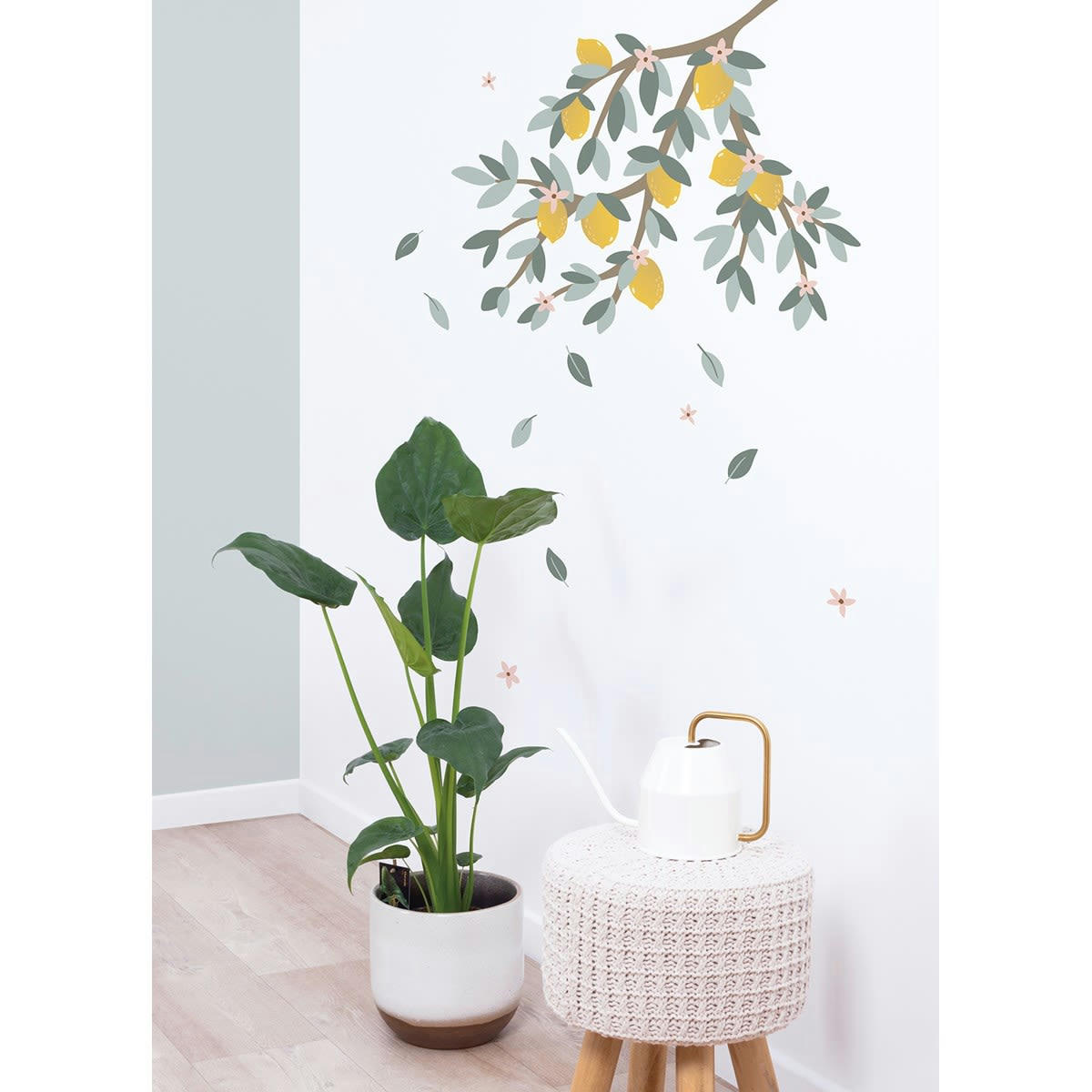 LOUISE - Grand sticker branches et citrons en vinyle mat multicolore