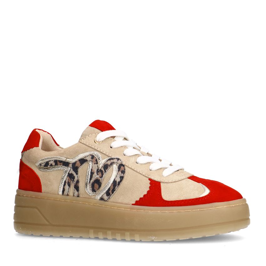 Manfield Beige suède sneakers met rode details