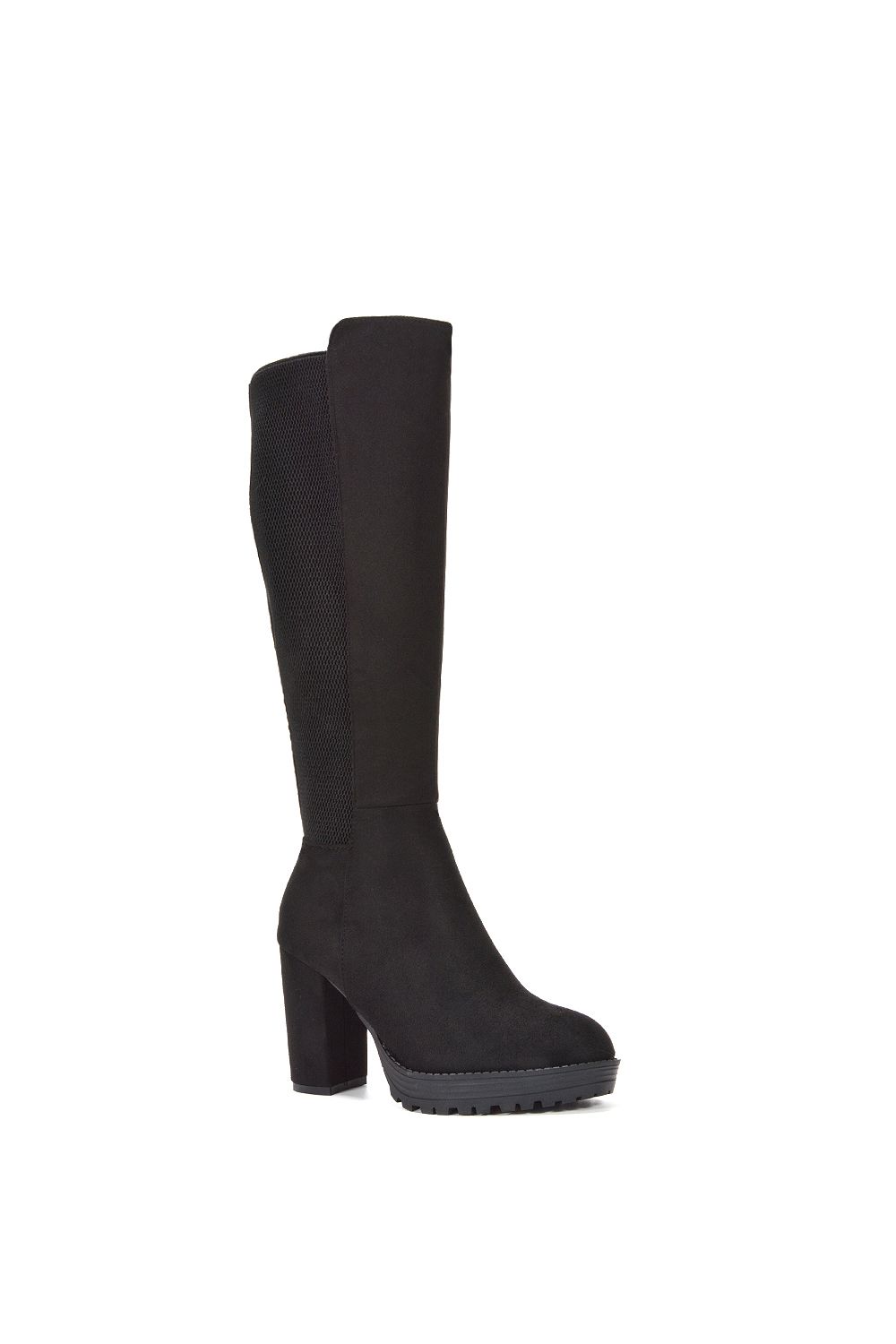 XY London Libby' Knee High Block High Heel Platform Elasticated Calf Boots