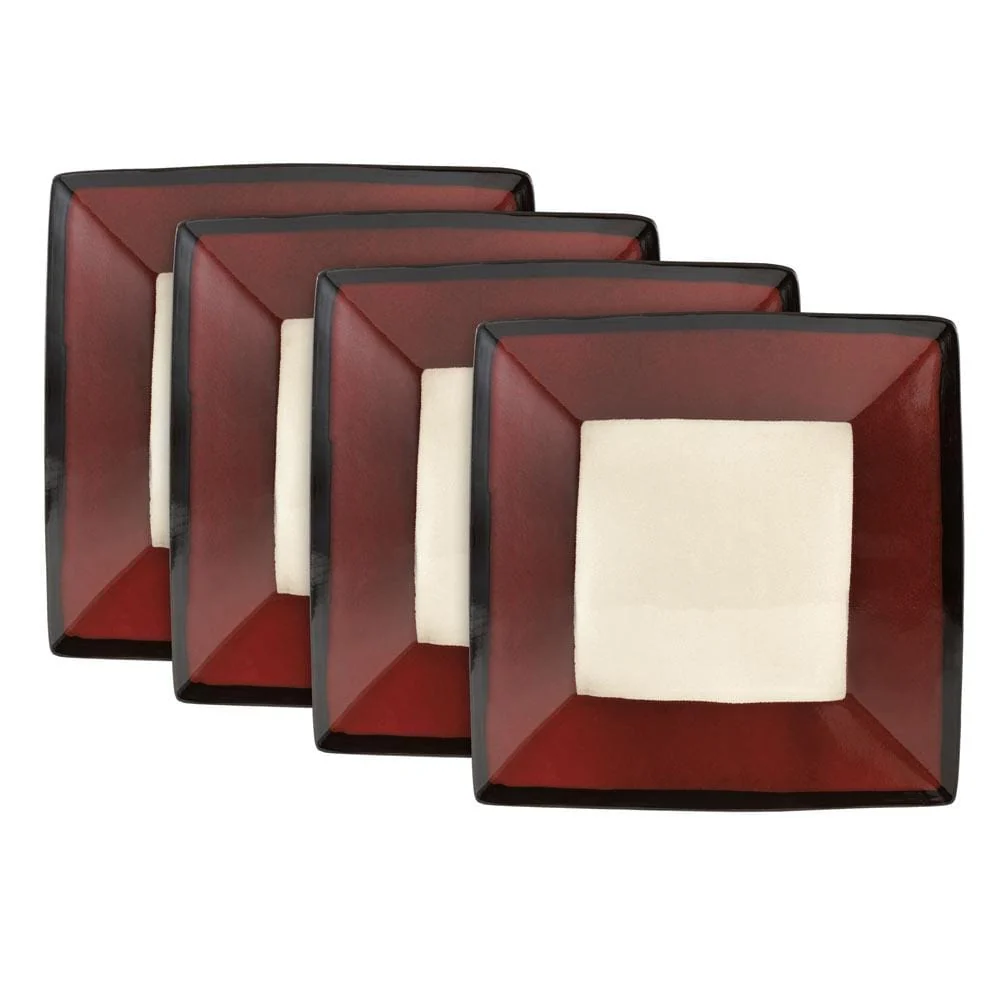 Gourmet Basics Belmont Set of 4 Red Square Dinner Plates