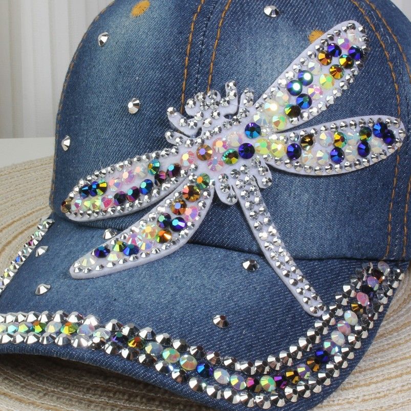 PEACH ACCESSORIES Sparkling Dragonfly Cap in Denim Blue