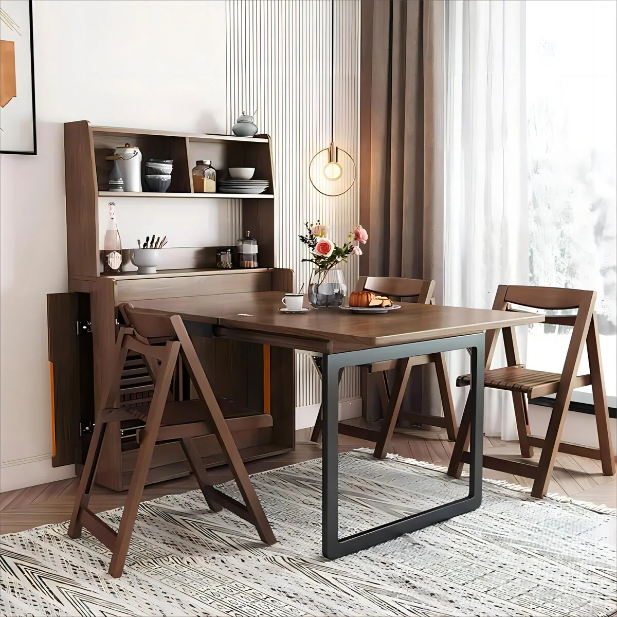 Rectangular Living Room Furniture Burlywood Luxury Modern Dining Table Set