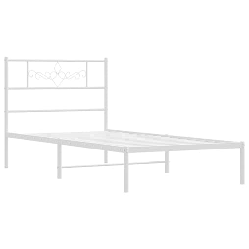 NNEVL Metal Bed Frame with Headboard White 107x203 cm