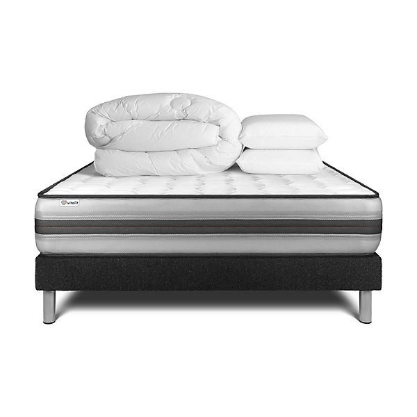 Pack sommier kit matelasRessorts ensachés et mémoire de forme avec couette et oreillers