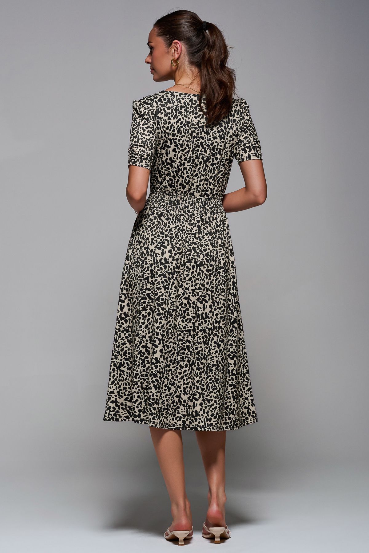 Jolie Moi Ruched Waist Drawstring Sleeve Midi Dres