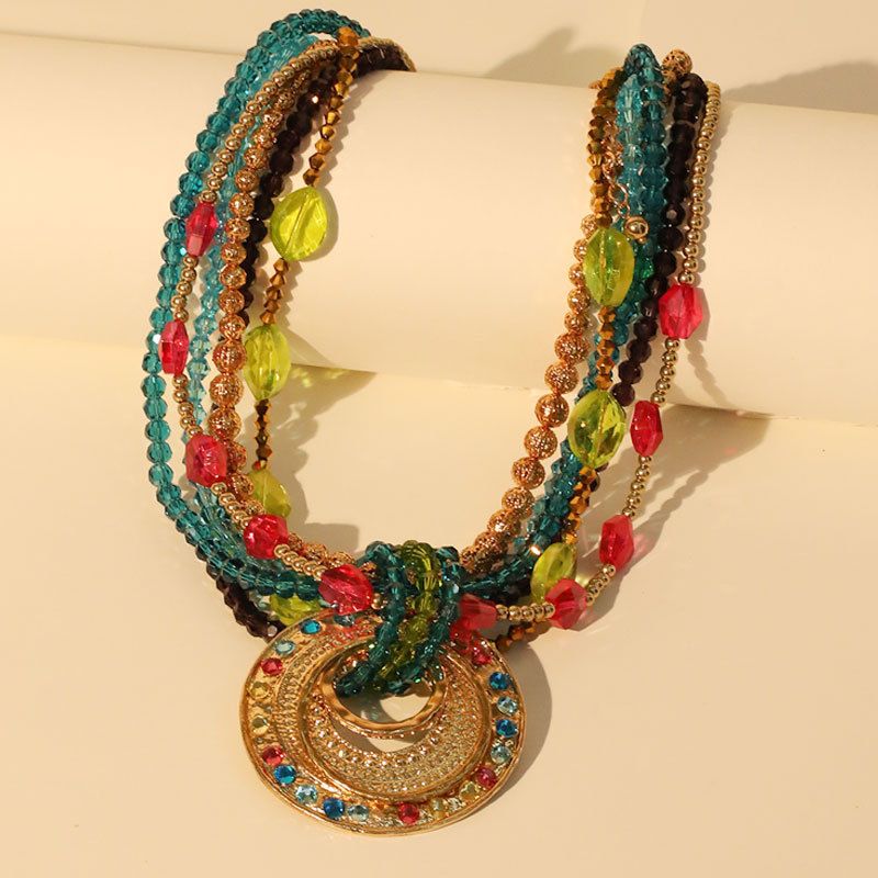 PEACH ACCESSORIES Opulent Multicoloured Crystal Beaded Necklace