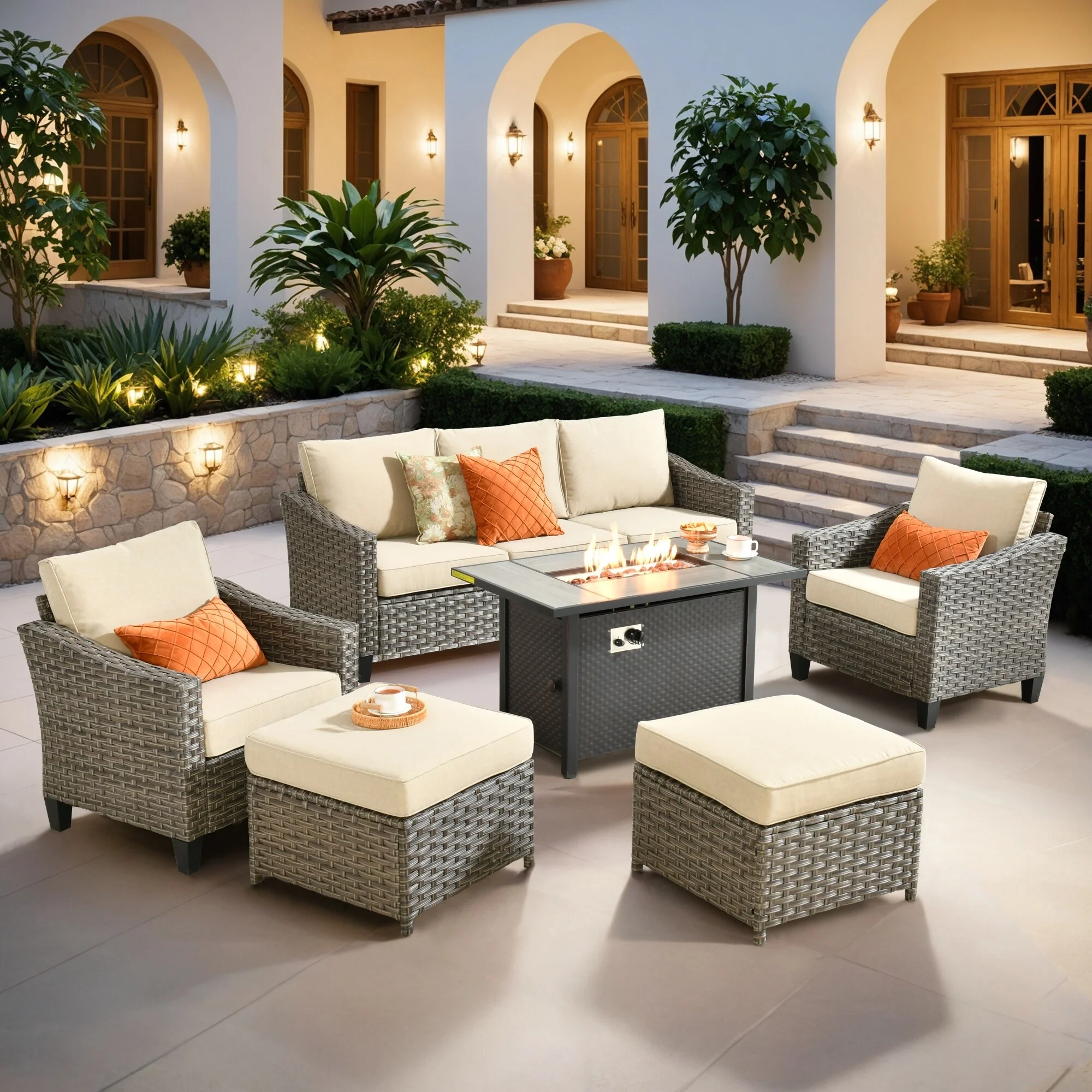 XIZZI Outdoor Patio Furniture Set with Fire Pit Table