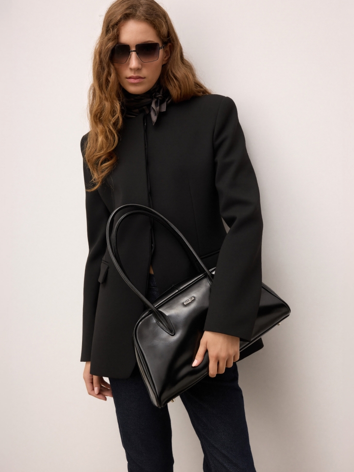 Black leather handbag