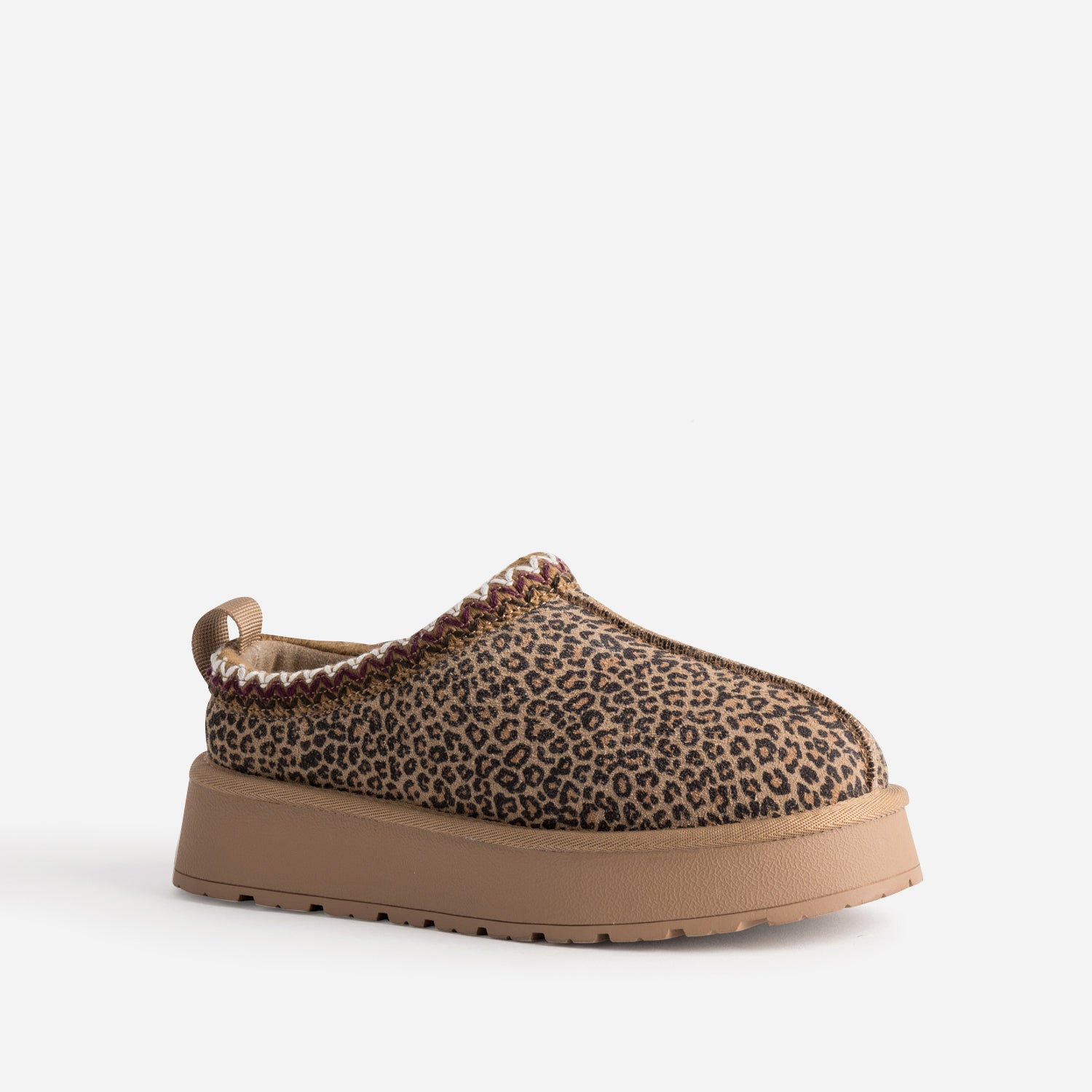 Mule beige cuir velours motif léopard fourrée