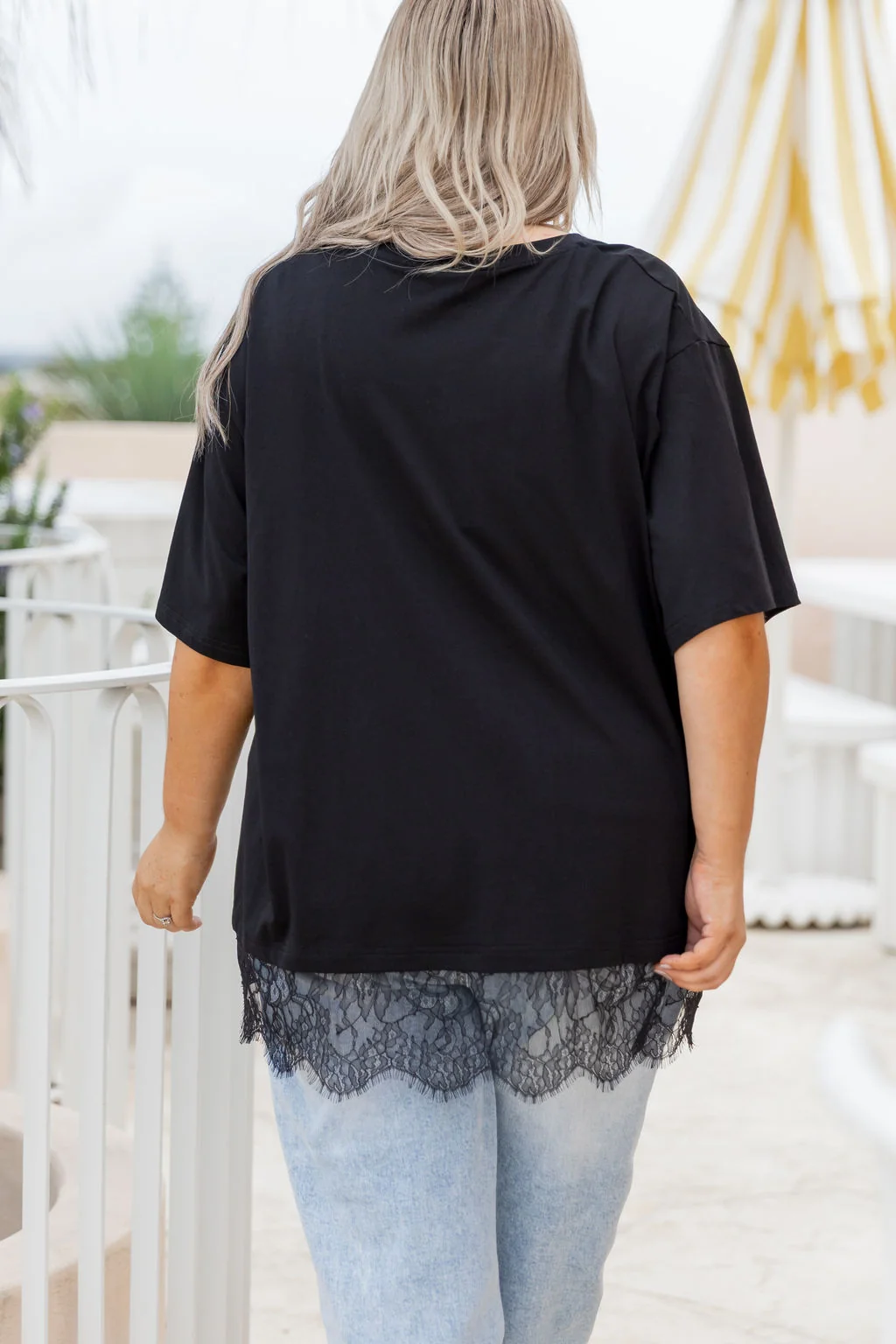 Lola Lace Trim Tee in Black