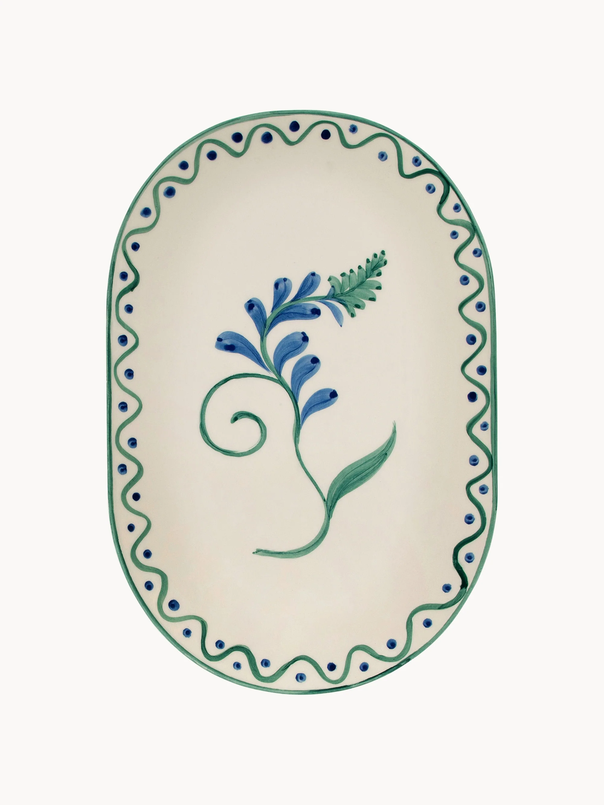 Handbemalte Servierplatten Indigo Flora, 6er-Set