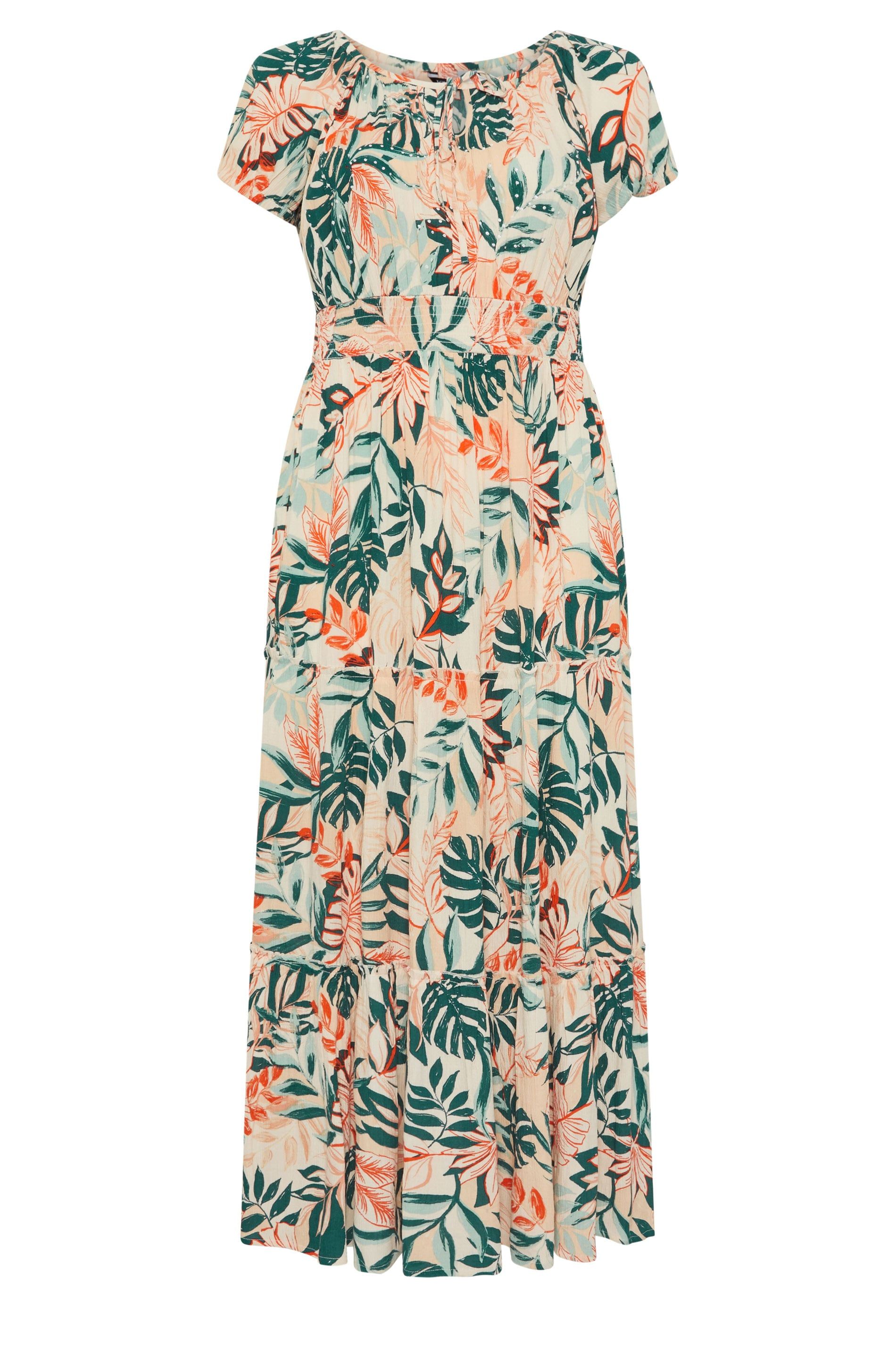 Yours Leaf Tie Neck Bardot Maxi Dress
