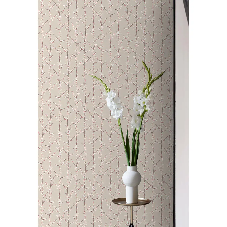 Sanders & Sanders behang bloesemtak zand beige en wit - 53 cm x 10 m
