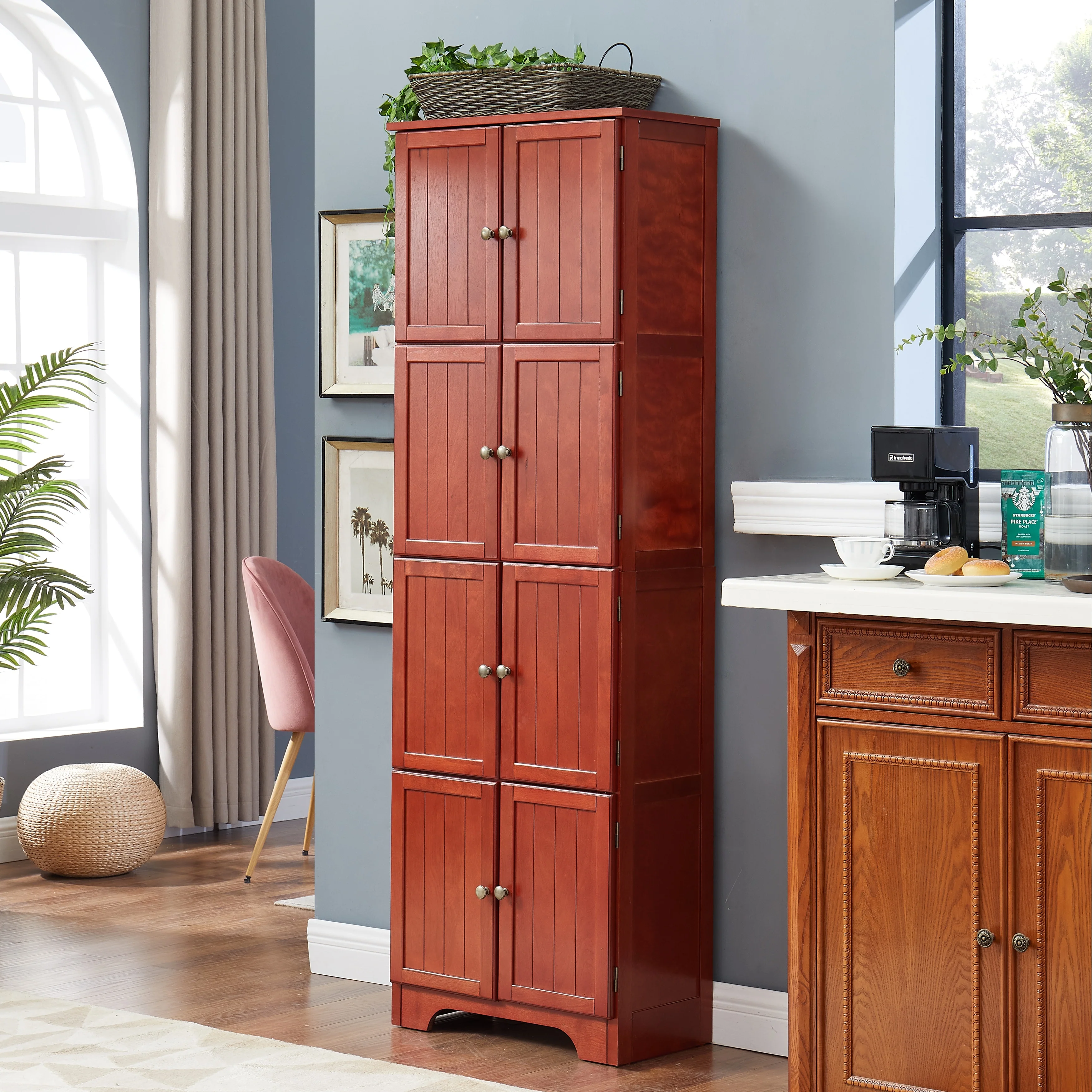 72.4 Tall Storage Cabinet Tall Storage Cabinet with 8 Doors and 4 Shelves ,Bookshelf