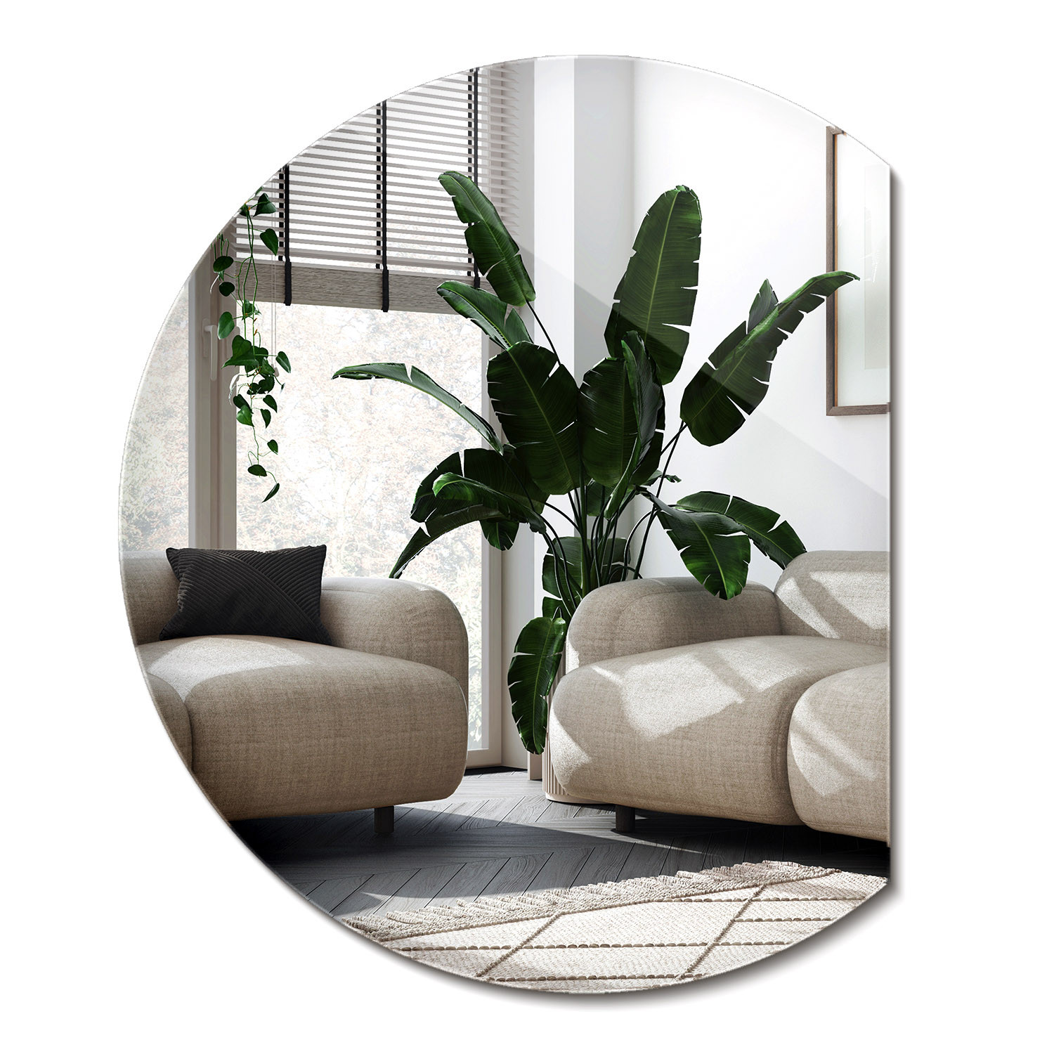 Lustro Okrągłe Ścięte do Salonu Sypialni | 63 cm x 70 cm | Wallfluent