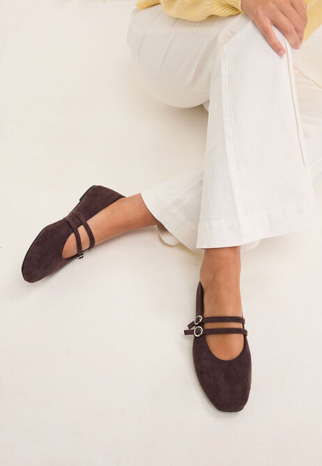 Womens Brown Double Strap Ballet Pumps