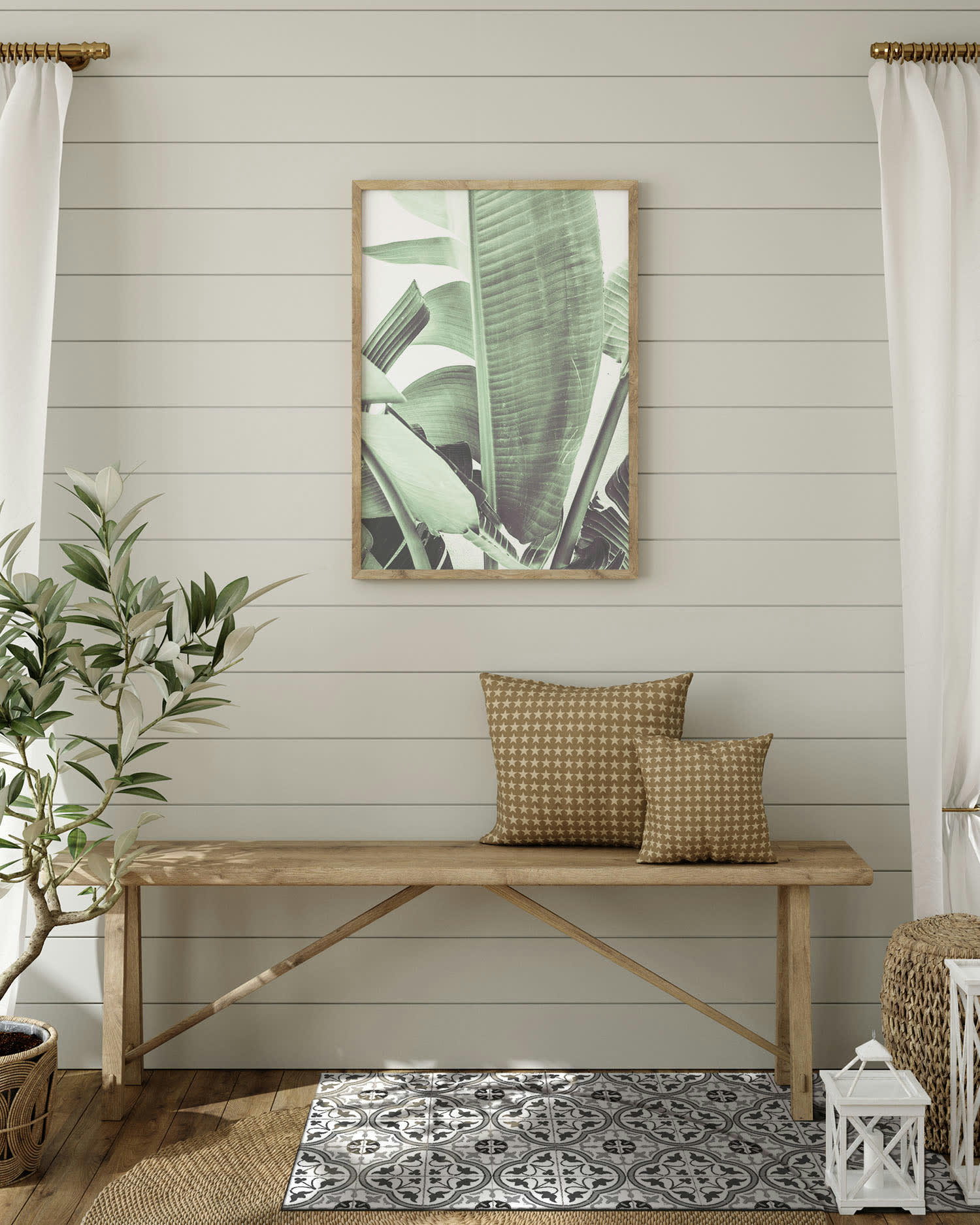 - Tapis vinyle carreaux ciments fleur gris 60x250cm