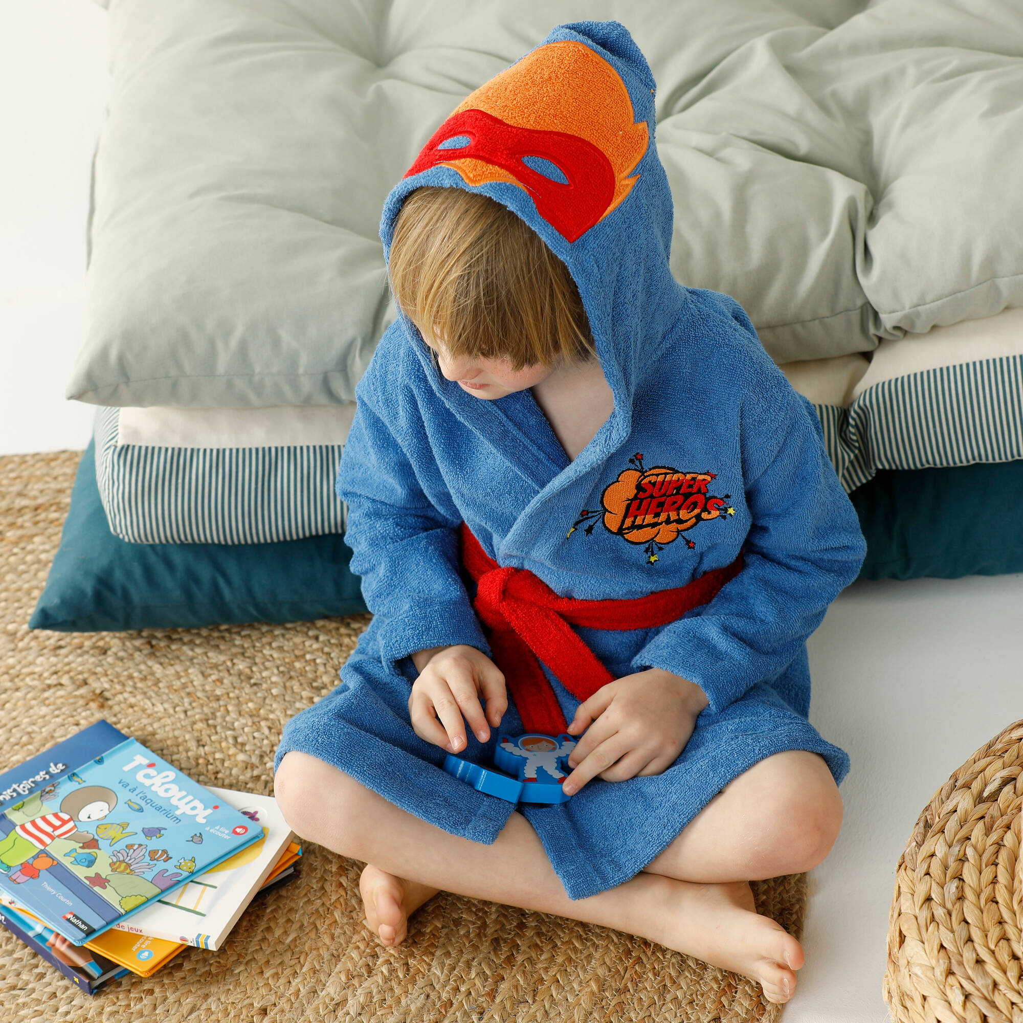 Peignoir de bain enfant super-héros à capuche éponge coton - 340g/m²