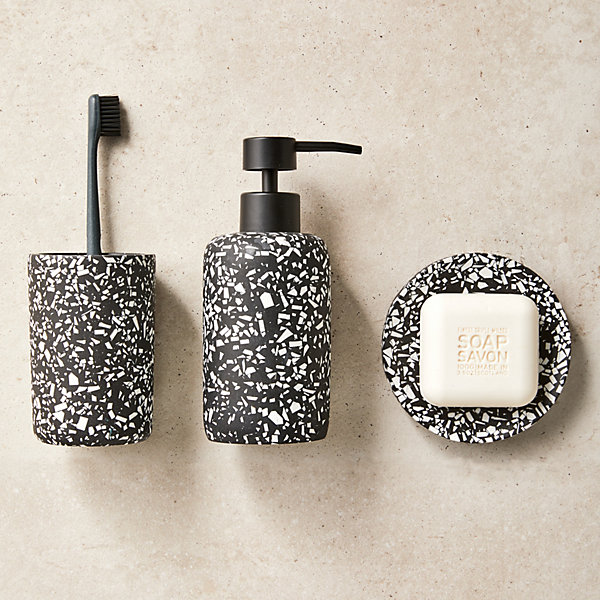 Gobelet salle de bains, noir et blanc, Terrazzo
