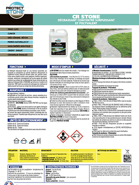 Dégraissant Professionnel Désincrustant Pierre Naturelle, Béton Travertin Marbre élimine Graisses et Salissures Int/Ext 1L (20m²)