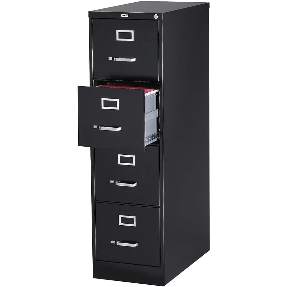 STAPLES 4-Drawer File Cabinet, Lockable, Black, 25D x 15W